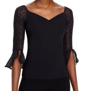 New Chiara Boni La Petite Robe Saffy Lace Sleeve Top in Black Size 8